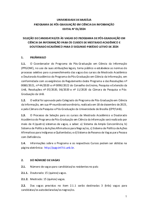 Programa de Pós-Graduação em Ciência da Informação edital nº 01/2024